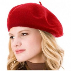 Berets French Beret - Wool Solid Color Womens Beanie Cap Hat - Rd - CH1880SM4OW $9.37