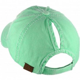 Baseball Caps Womens Distressed Vintage Unconstructed Embroidered Patched Ponytail Mesh Bun Cap - Beach Happy-mint - CY18QL7K...