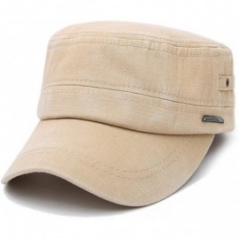 Baseball Caps Solid Brim Flat Top Cap Army Cadet Classical Style Military Hat Peaked Cap - Beige - CU17YI32HC5 $16.61