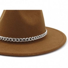 Fedoras Wide Brim Panama Fedoras Hat Felt Hat with Chain Belt for Men Women - Khaki - CZ193MQA3LR $17.59