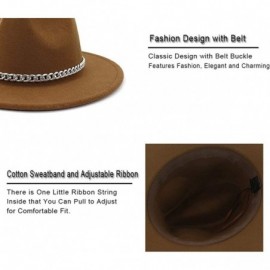 Fedoras Wide Brim Panama Fedoras Hat Felt Hat with Chain Belt for Men Women - Khaki - CZ193MQA3LR $17.59