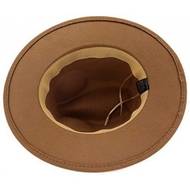 Fedoras Wide Brim Panama Fedoras Hat Felt Hat with Chain Belt for Men Women - Khaki - CZ193MQA3LR $17.59