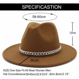 Fedoras Wide Brim Panama Fedoras Hat Felt Hat with Chain Belt for Men Women - Khaki - CZ193MQA3LR $17.59