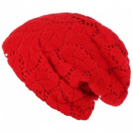 Baseball Caps Womens Cotton Beanie Lace Turban Sleep Cap Chemo Hats Fshion Slouchy Hat - Red - C518H0XR6NA $6.98