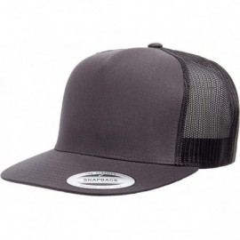 Baseball Caps Yupoong 6006 Flatbill Trucker Mesh Snapback Hat with NoSweat Hat Liner - Charcoal/Black - CG18O8ERSUC $27.71