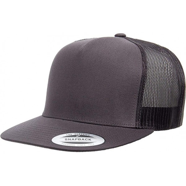 Baseball Caps Yupoong 6006 Flatbill Trucker Mesh Snapback Hat with NoSweat Hat Liner - Charcoal/Black - CG18O8ERSUC $15.02