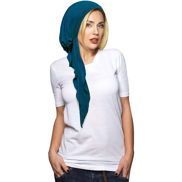 Headbands Pre-Tied Headscarf Versatile Long Ties Bandana Tichel Headwear Turban Wrap Soft Cotton - Teal - CD11WH8L42D $22.80