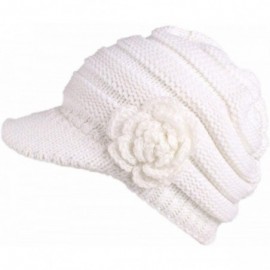 Skullies & Beanies Womens Hats Winter- Womens Winter Warm Floral Knitted Crochet Beanie Slouchy Wool Hat With Visor - White -...