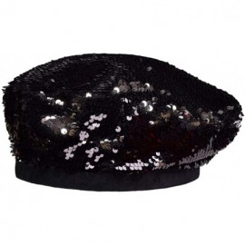 Skullies & Beanies Womens Sequin Beret Cap Shining Beanie Fashion Retro Casual Hat - Black - CN18KD0TIA9 $11.76