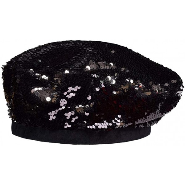 Skullies & Beanies Womens Sequin Beret Cap Shining Beanie Fashion Retro Casual Hat - Black - CN18KD0TIA9 $11.76