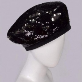 Skullies & Beanies Womens Sequin Beret Cap Shining Beanie Fashion Retro Casual Hat - Black - CN18KD0TIA9 $11.76