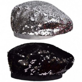 Skullies & Beanies Womens Sequin Beret Cap Shining Beanie Fashion Retro Casual Hat - Black - CN18KD0TIA9 $11.76