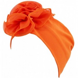 Skullies & Beanies Shiny Metallic Turban Cap Indian Pleated Headwrap Swami Hat Chemo Cap for Women - Orange African Flower - ...