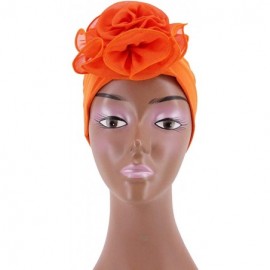 Skullies & Beanies Shiny Metallic Turban Cap Indian Pleated Headwrap Swami Hat Chemo Cap for Women - Orange African Flower - ...