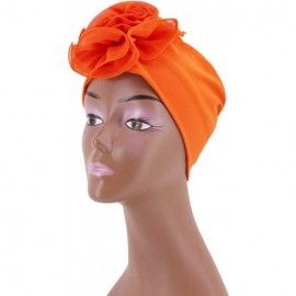 Skullies & Beanies Shiny Metallic Turban Cap Indian Pleated Headwrap Swami Hat Chemo Cap for Women - Orange African Flower - ...