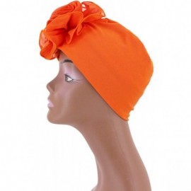 Skullies & Beanies Shiny Metallic Turban Cap Indian Pleated Headwrap Swami Hat Chemo Cap for Women - Orange African Flower - ...