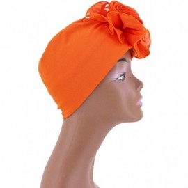 Skullies & Beanies Shiny Metallic Turban Cap Indian Pleated Headwrap Swami Hat Chemo Cap for Women - Orange African Flower - ...