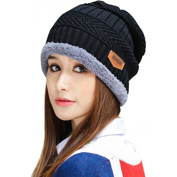 Bucket Hats Womens Slouchy Beanie Winter Hat Knit Warm Snow Ski Skull Outdoor Cap - Beanie (Black) - C212NRYKTW7 $8.27