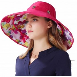 Bucket Hats Packable Extra Large Brim Floppy Sun Hat Reversible UPF 50+ Beach Sun Bucket Hat - Rose Red Flower - CS18E6W52NE ...