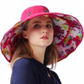 Bucket Hats Packable Extra Large Brim Floppy Sun Hat Reversible UPF 50+ Beach Sun Bucket Hat - Rose Red Flower - CS18E6W52NE ...