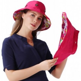 Bucket Hats Packable Extra Large Brim Floppy Sun Hat Reversible UPF 50+ Beach Sun Bucket Hat - Rose Red Flower - CS18E6W52NE ...