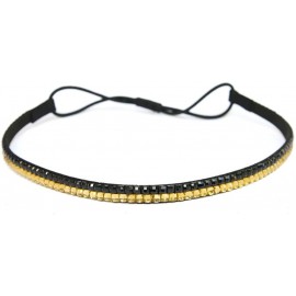 Headbands Two Row Rhinestone Elastic Stretch Headband Accessory - Gold Black - CQ11D0HMA1X $10.08