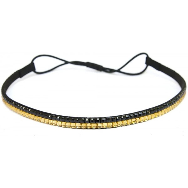Headbands Two Row Rhinestone Elastic Stretch Headband Accessory - Gold Black - CQ11D0HMA1X $10.08
