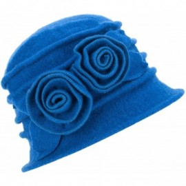 Skullies & Beanies 1920s Gatsby Womens Flower Wool Warm Beanie Bow Hat Cap Crushable A287 - Royal Blue - CM1263WXZGL $13.16