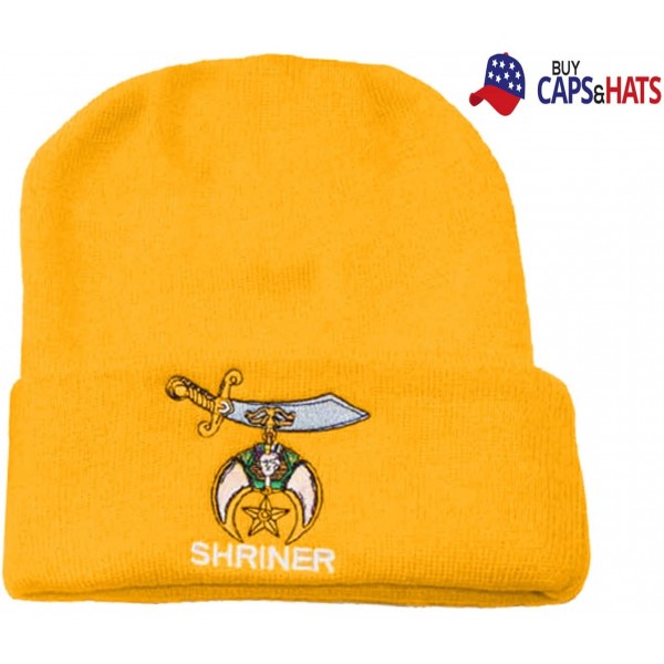 Skullies & Beanies Shriner Skull Cap Gold Cuffed Winter Ski Hat Skully Assoc. with Masons - C2120FFWSFV $23.14
