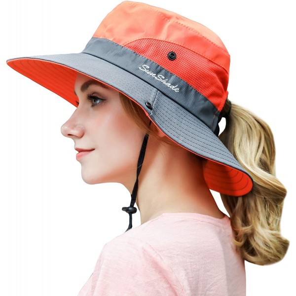 Sun Hats Women Outdoor Summer Sun Hat UV Protection Wide Brim Foldable Safari Fishing Cap - Orange - C218N7UAWYI $12.67