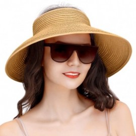 Sun Hats Straw Hats for Women- Foldable Sun Hat UPF 50+ Wide Brim Beach Hat - Nature - CR18U7E4TK2 $12.79