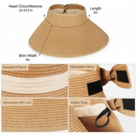 Sun Hats Straw Hats for Women- Foldable Sun Hat UPF 50+ Wide Brim Beach Hat - Nature - CR18U7E4TK2 $12.79