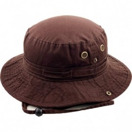Bucket Hats Unisex Washed Cotton Bucket Hat Summer Outdoor Cap - (2. Boonie With Chin Strap) Brown - CR11JEB16QZ $20.15