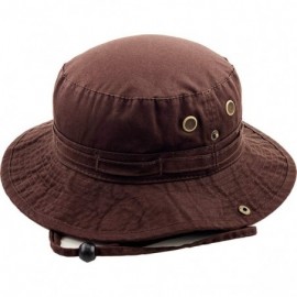 Bucket Hats Unisex Washed Cotton Bucket Hat Summer Outdoor Cap - (2. Boonie With Chin Strap) Brown - CR11JEB16QZ $9.34