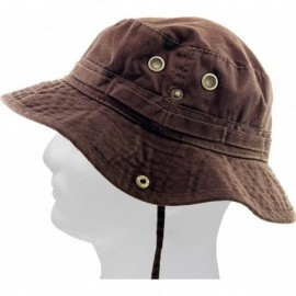 Bucket Hats Unisex Washed Cotton Bucket Hat Summer Outdoor Cap - (2. Boonie With Chin Strap) Brown - CR11JEB16QZ $9.34