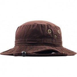 Bucket Hats Unisex Washed Cotton Bucket Hat Summer Outdoor Cap - (2. Boonie With Chin Strap) Brown - CR11JEB16QZ $9.34