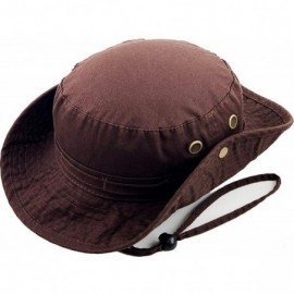 Bucket Hats Unisex Washed Cotton Bucket Hat Summer Outdoor Cap - (2. Boonie With Chin Strap) Brown - CR11JEB16QZ $9.34