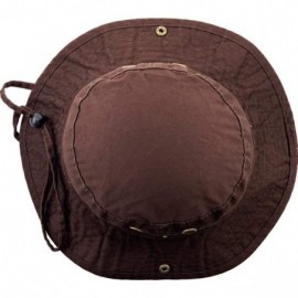 Bucket Hats Unisex Washed Cotton Bucket Hat Summer Outdoor Cap - (2. Boonie With Chin Strap) Brown - CR11JEB16QZ $9.34