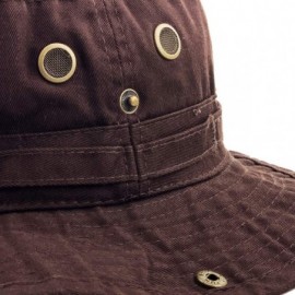 Bucket Hats Unisex Washed Cotton Bucket Hat Summer Outdoor Cap - (2. Boonie With Chin Strap) Brown - CR11JEB16QZ $9.34