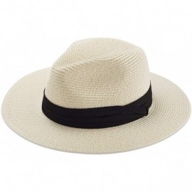 Sun Hats Women Straw Hat Panama Fedoras Beach Sun Hats Summer Cool Wide Brim UPF50+ - Beige B - C218U0D2R3I $13.14