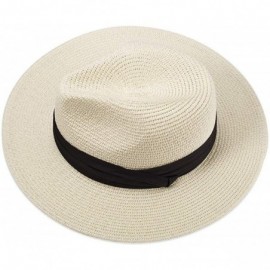 Sun Hats Women Straw Hat Panama Fedoras Beach Sun Hats Summer Cool Wide Brim UPF50+ - Beige B - C218U0D2R3I $13.14