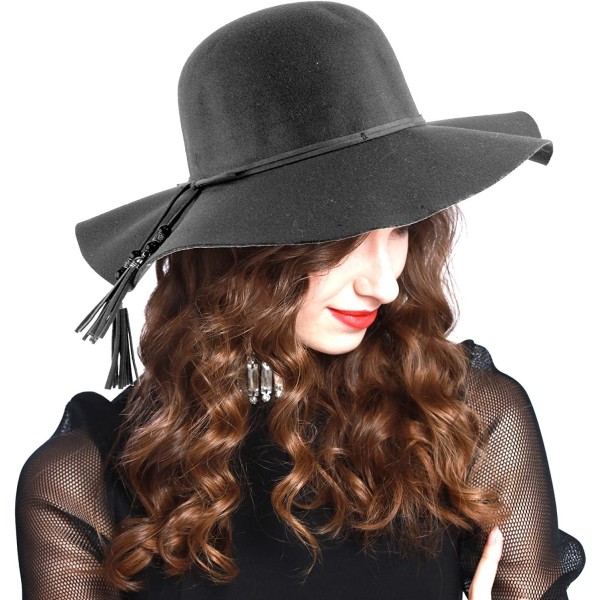 Fedoras Women's Felt Floppy Hat - Charcoal Gray - C012MYV9E9X $14.50