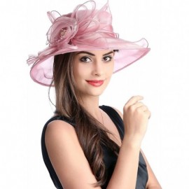 Sun Hats Women's Wide Brim Floral Organza Kentucky Derby Hat Tea Party Church Wedding Hat - Rose - CE18D0Z6M99 $25.69