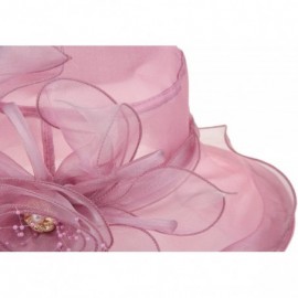 Sun Hats Women's Wide Brim Floral Organza Kentucky Derby Hat Tea Party Church Wedding Hat - Rose - CE18D0Z6M99 $14.78