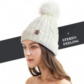 Skullies & Beanies Women Winter Pompom Beanie Hat with Warm Fleece Lined- Thick Slouchy Snow Knit Skull Ski Cap - 1 White - C...