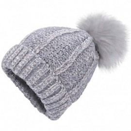 Skullies & Beanies Winter Beanie Hat for Women Knit Thick Snow Cuff Cap with Faux Fur Pompom - Grey-19 - CP18X6U9A0N $8.01
