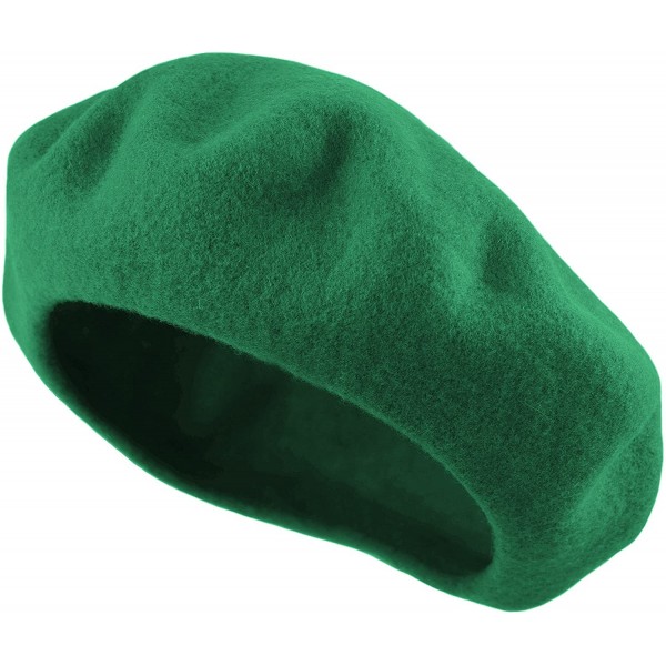 Berets Traditional Women's Men's Solid Color Plain Wool French Beret One Size - Kelly Green - CQ189YHRYH3 $12.02