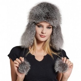 Bomber Hats Women's Fur Trapper Hat with Sheepskin Earflap Bomber Hat Winter Fur Hat - Silver Fox - CM1876X0ZL3 $53.66