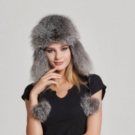 Bomber Hats Women's Fur Trapper Hat with Sheepskin Earflap Bomber Hat Winter Fur Hat - Silver Fox - CM1876X0ZL3 $53.66