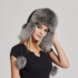 Bomber Hats Women's Fur Trapper Hat with Sheepskin Earflap Bomber Hat Winter Fur Hat - Silver Fox - CM1876X0ZL3 $53.66